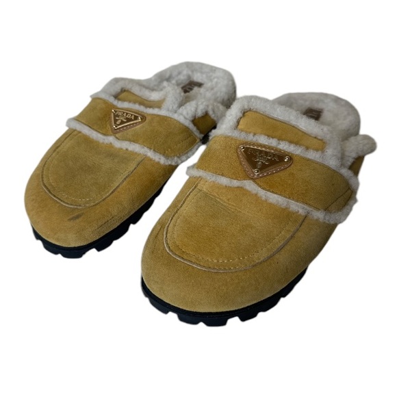 PRADA Suede Shearling Slippers - Picture 1 of 9